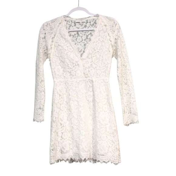 IRO Mini Dress Size 36 Small US 4 Ivory Lace Bridal Long Sleeve Cotton Formal - Picture 1 of 16